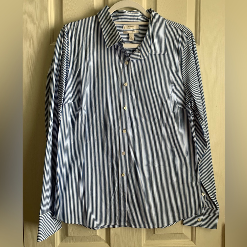 J. Crew Stretch Perfect *Brand New* Stripe Button Down Shirt Large